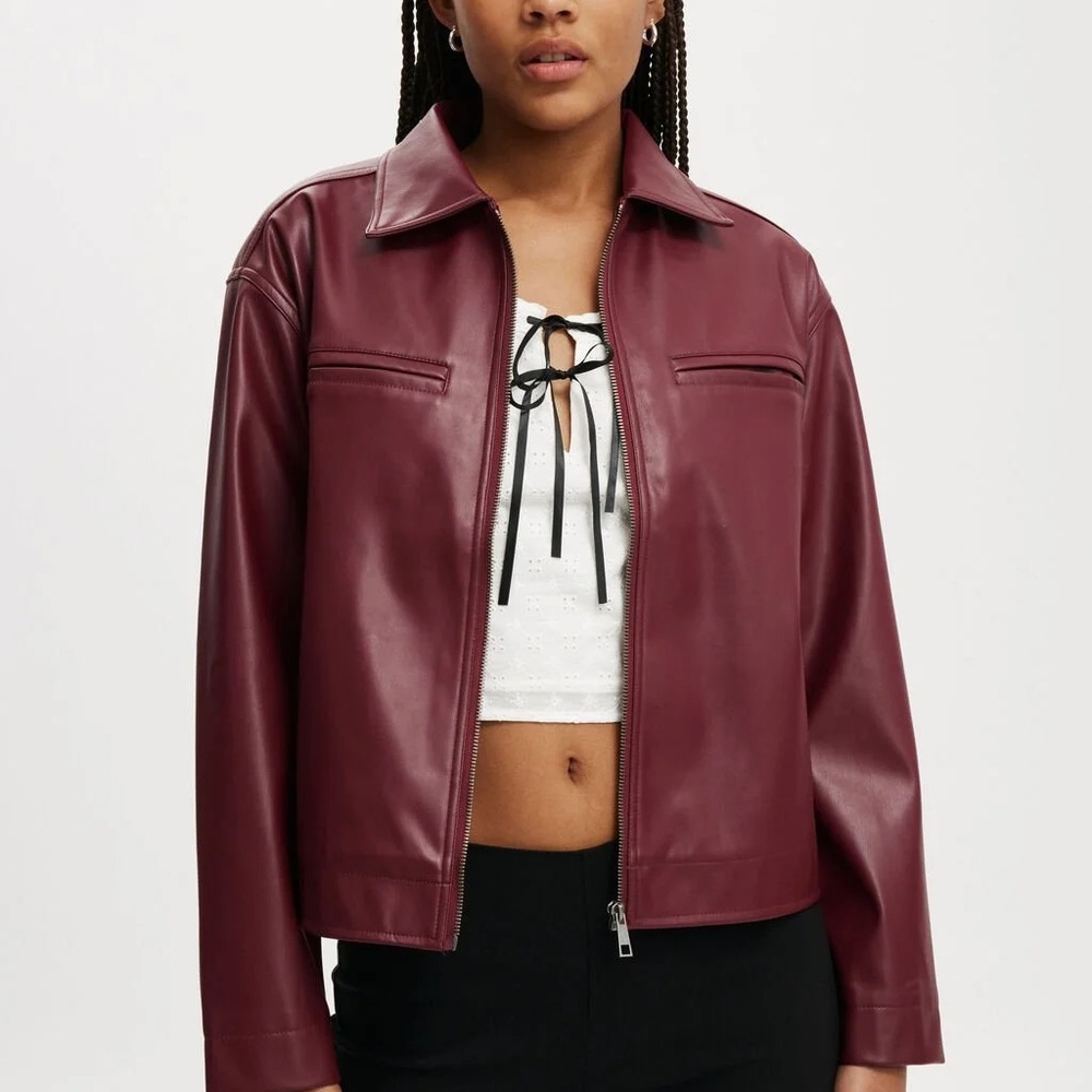 Cotton On Ivy Faux Leather Jacket in Deep Cherry